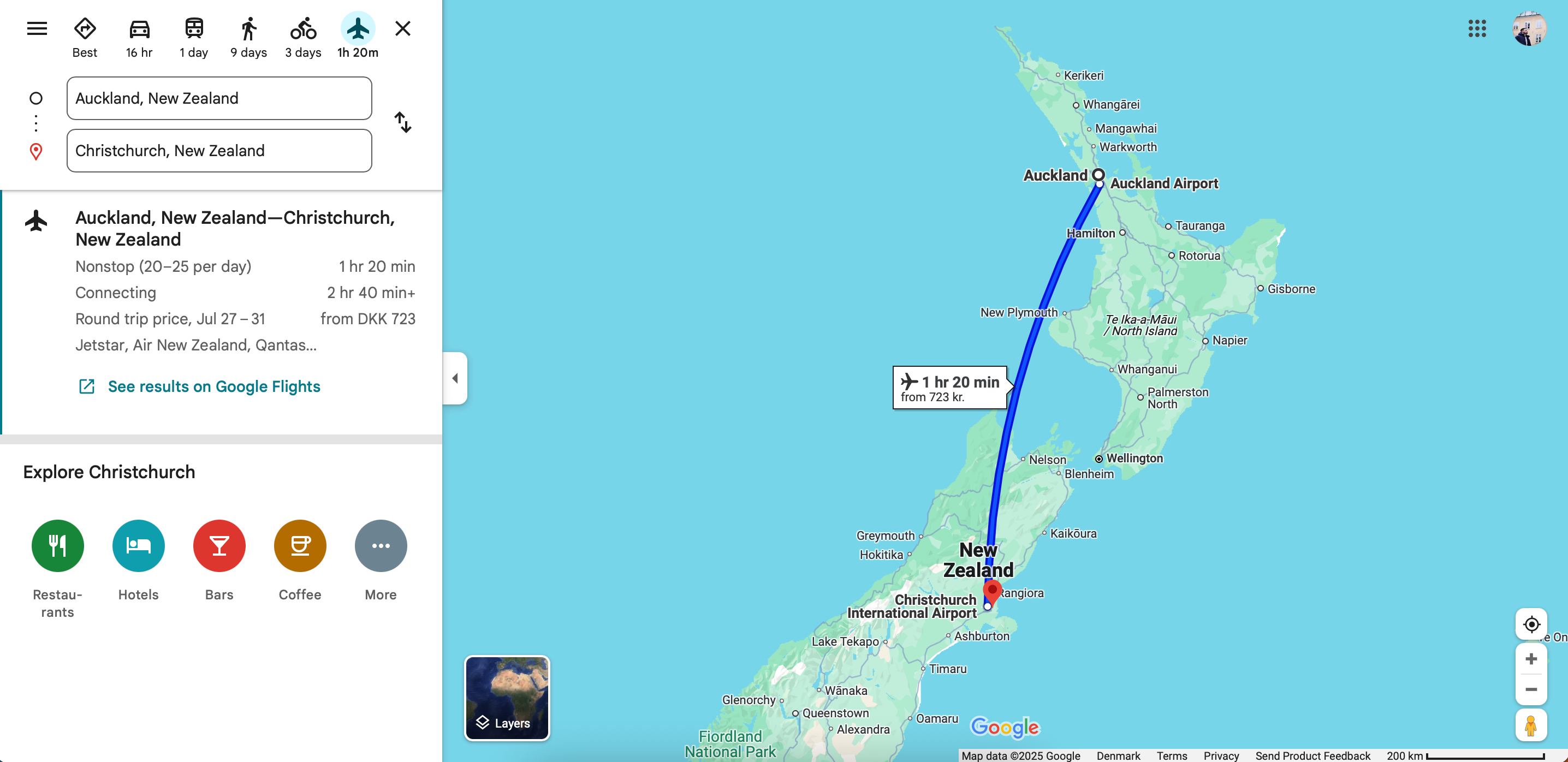 Flight directions in the Google Maps app