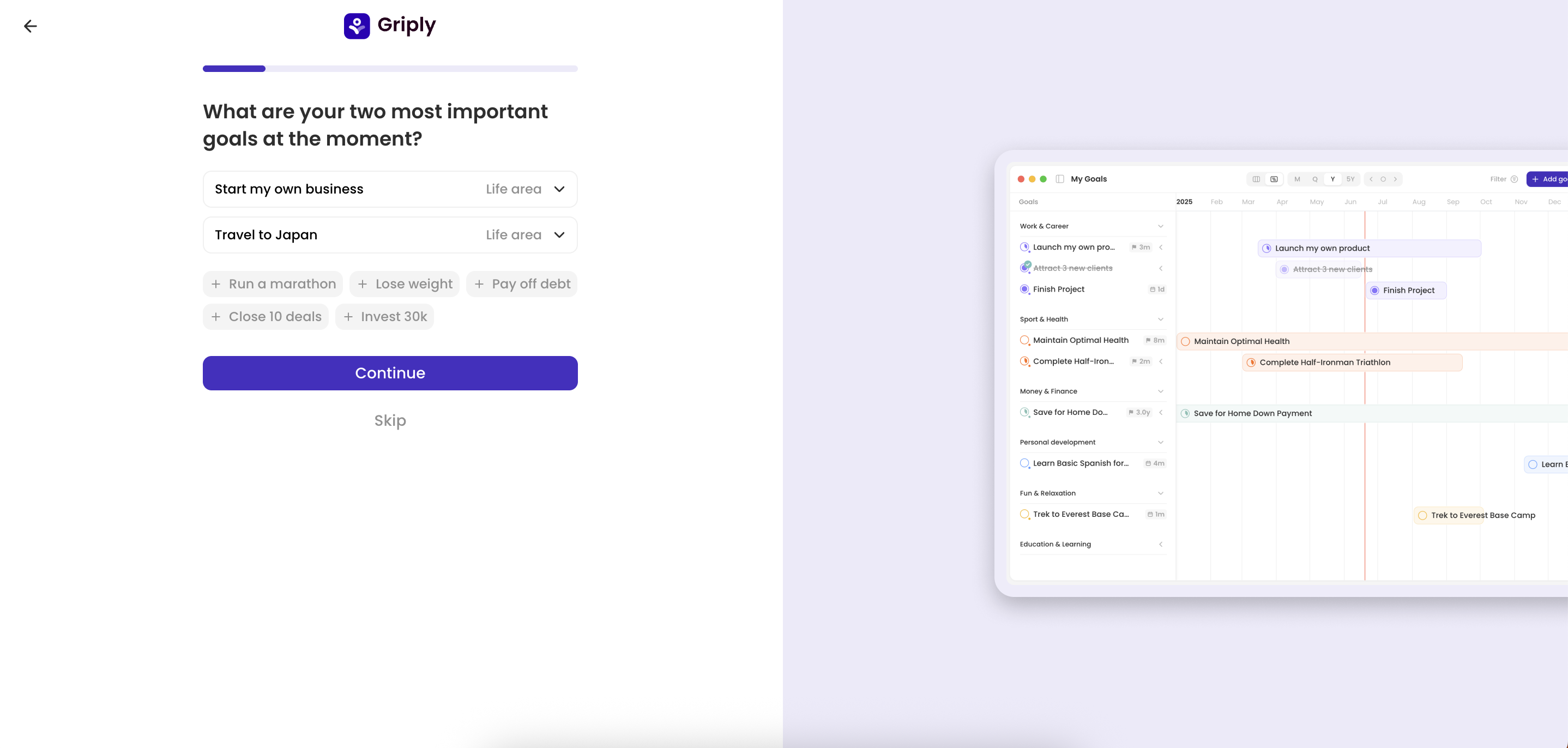 Setting goals in the Griply app