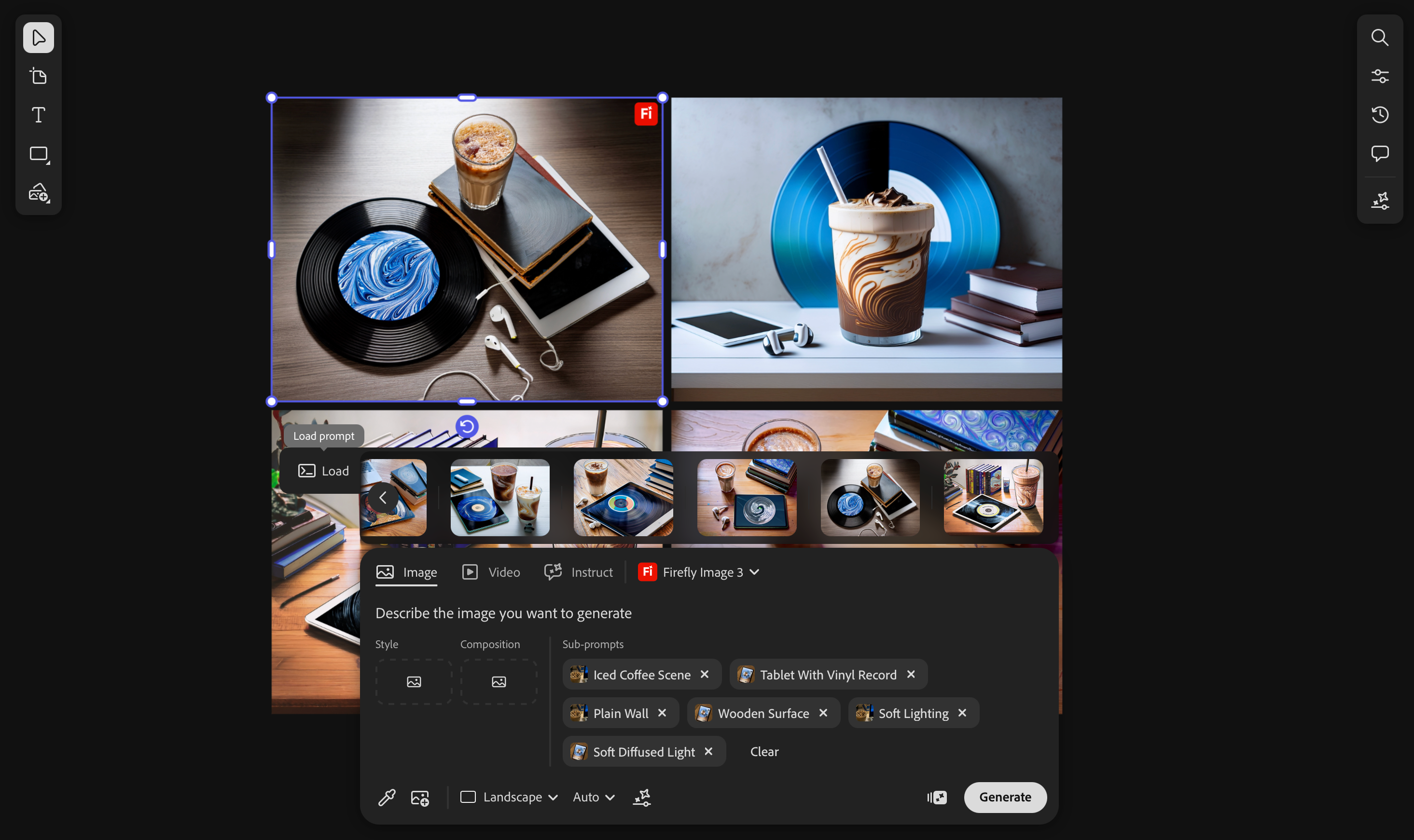 Firefly Boards Image toolbar displaying sub prompts used to generate the image