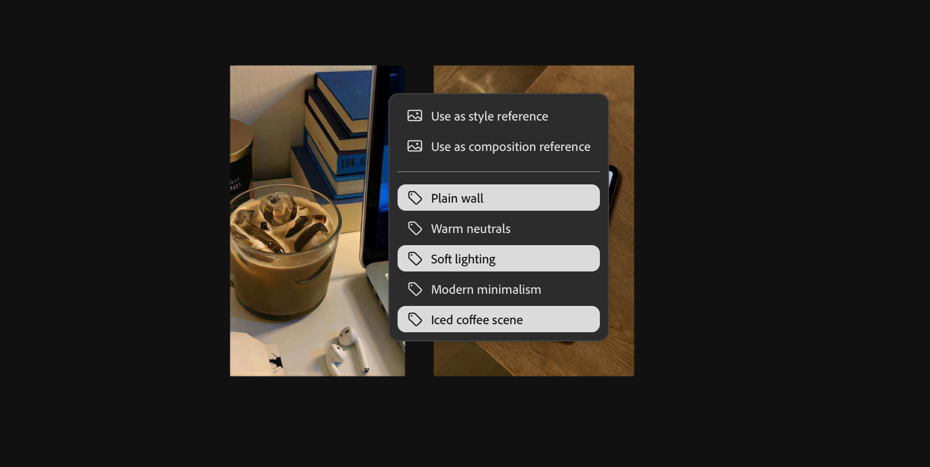 Use as style reference and composition reference options displayed in a pop-up menu