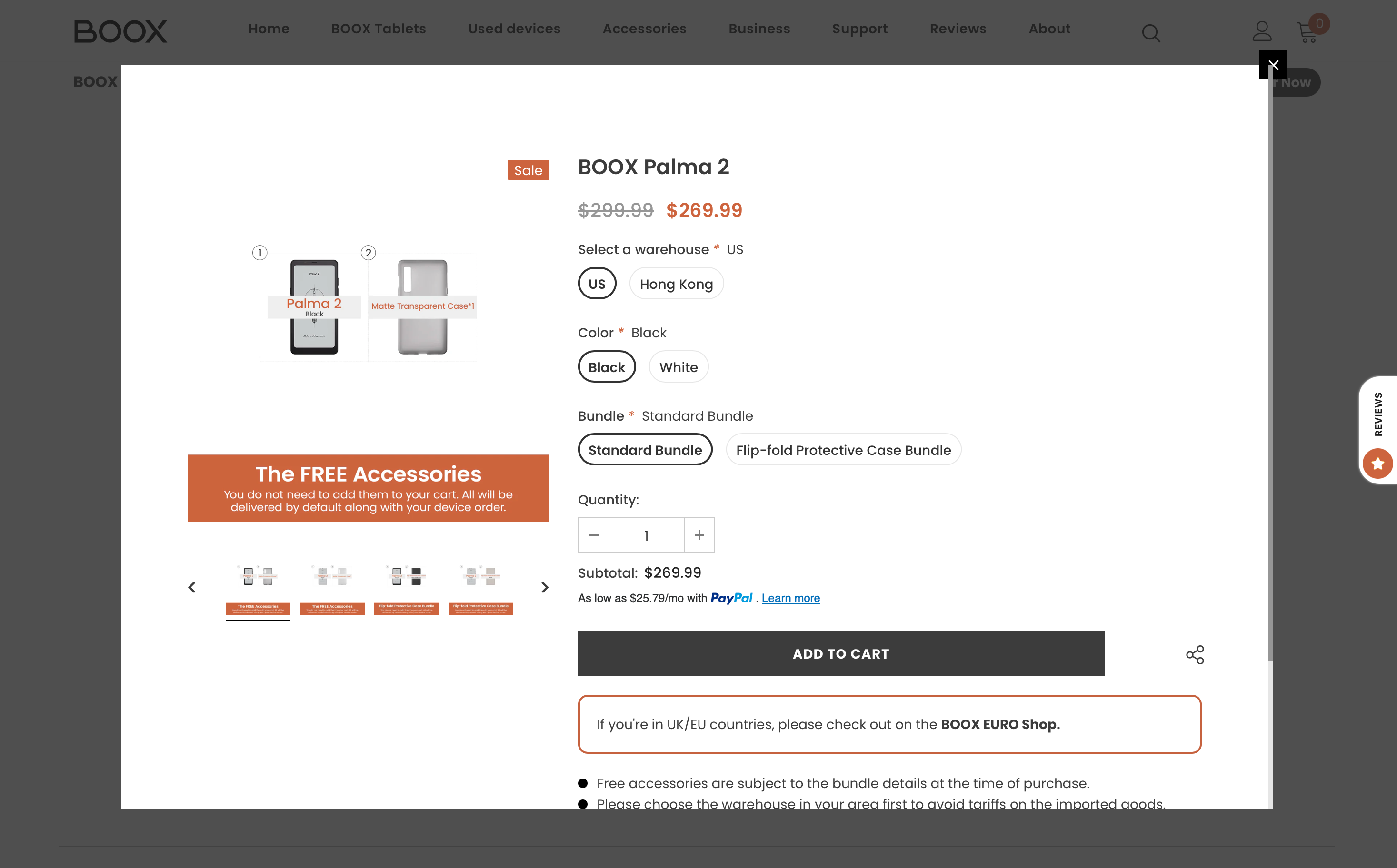 Boox Palma 2 displaying the device's price