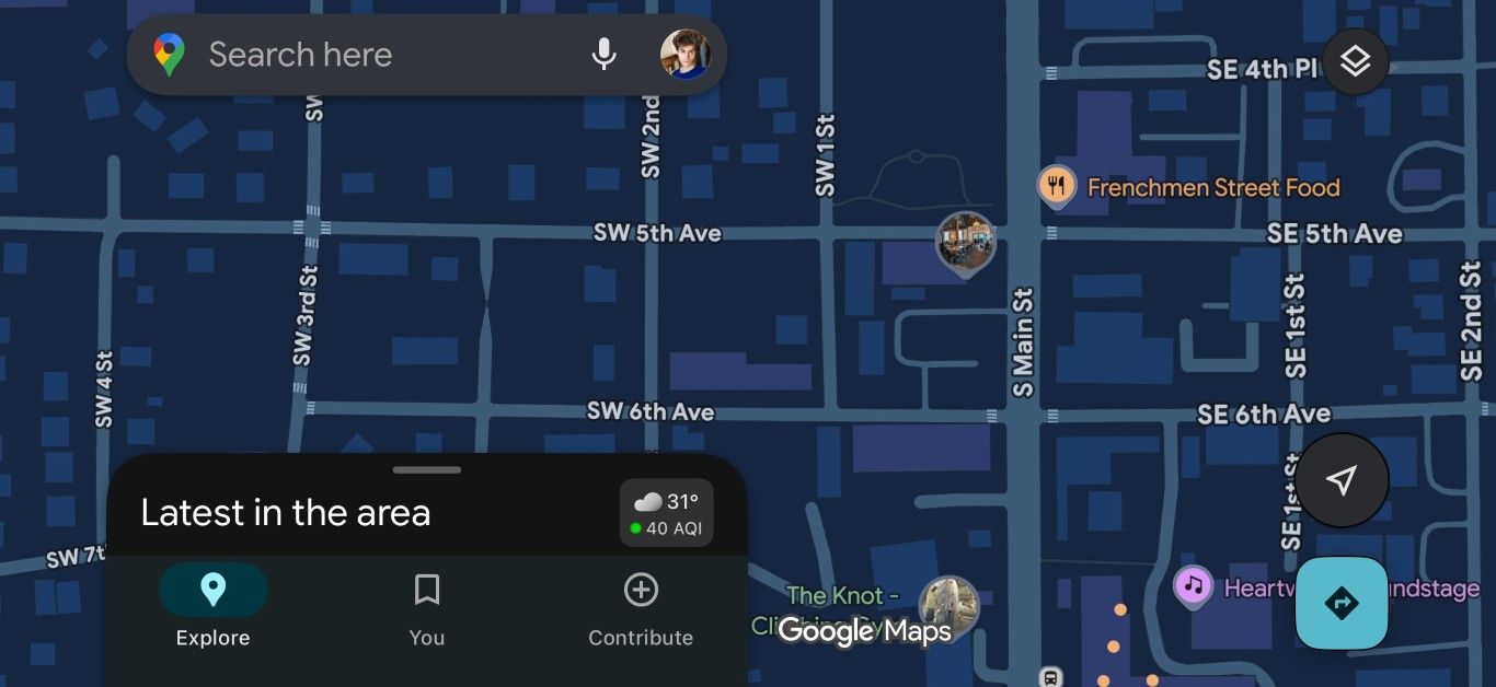Screenshot of Google Maps in dark mode