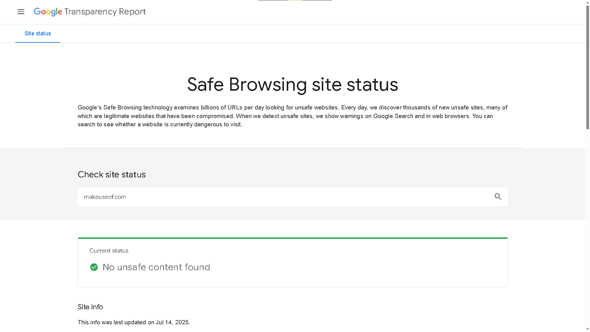 Searching for unsafe content using Google's Safe Browsing site status page