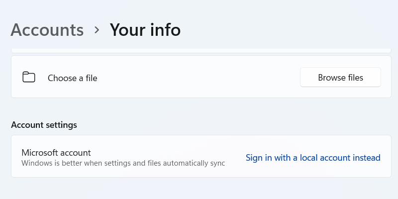 Link for signing into Windows with a local account.
