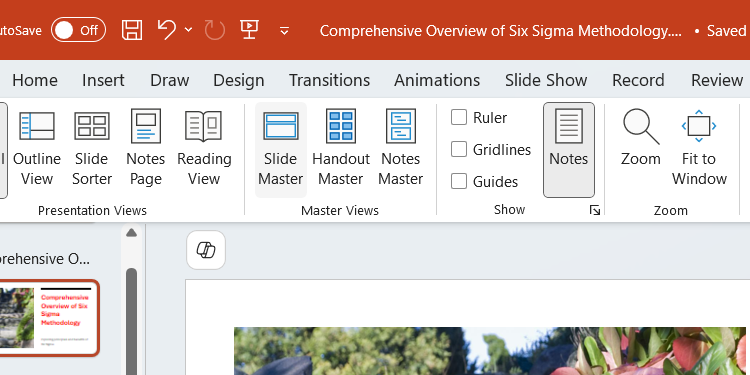 The "Slide Master" button in PowerPoint.