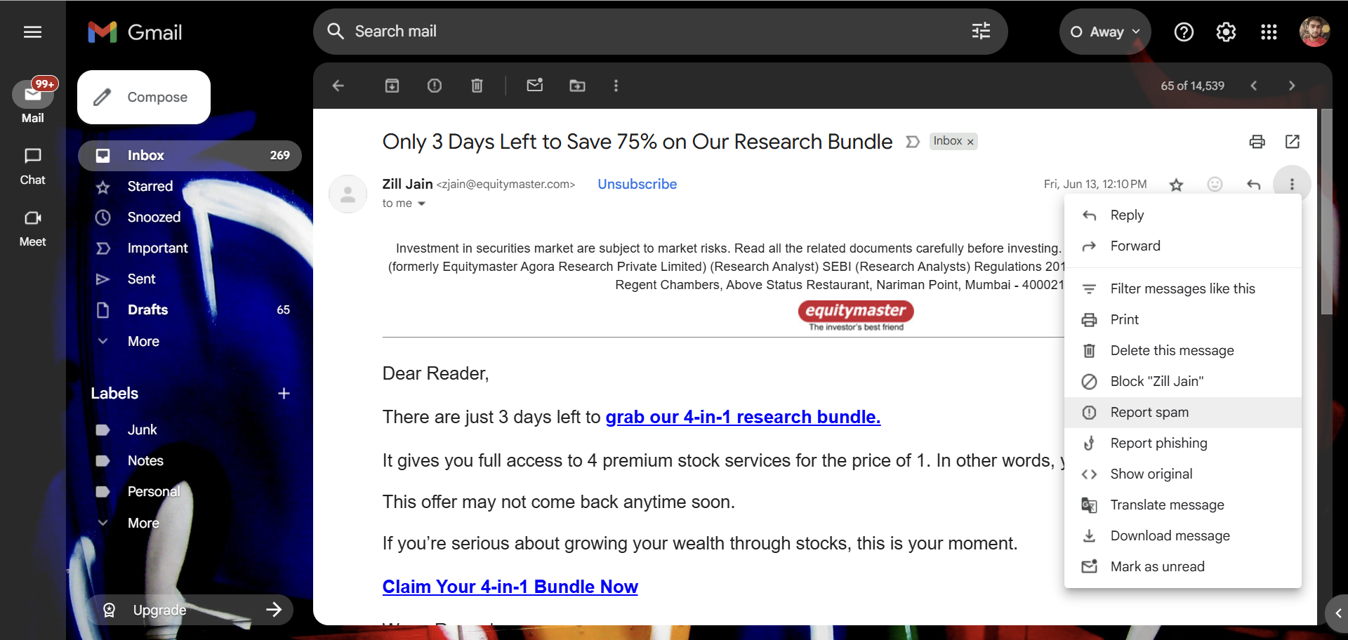 Spam reporting in Gmail to train filters