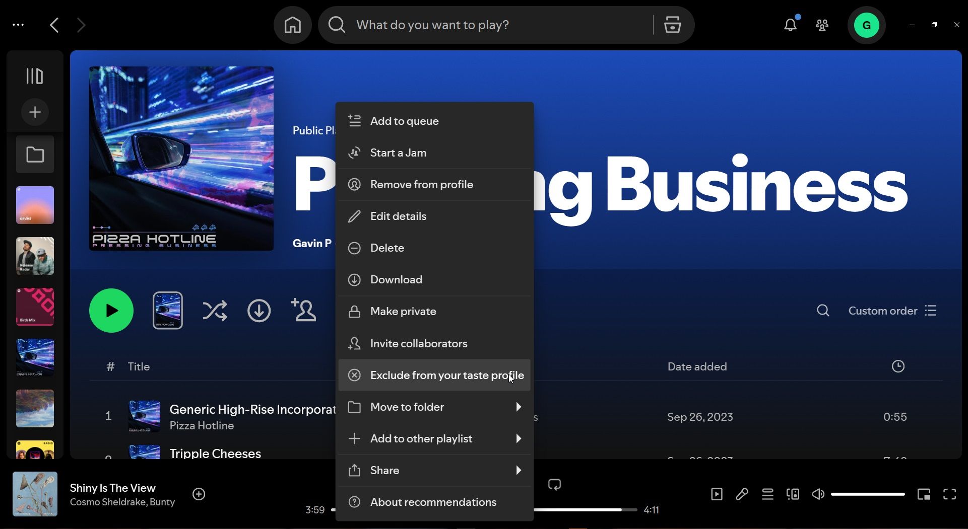spotify discover weekly playlist exclude from taste profile.