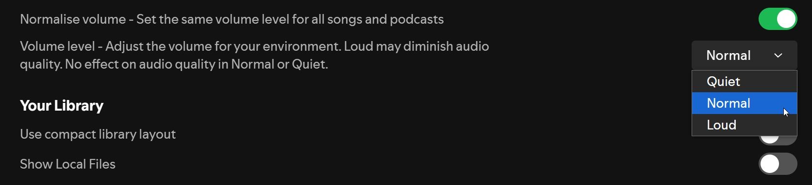 spotify volume calibration normalization options.