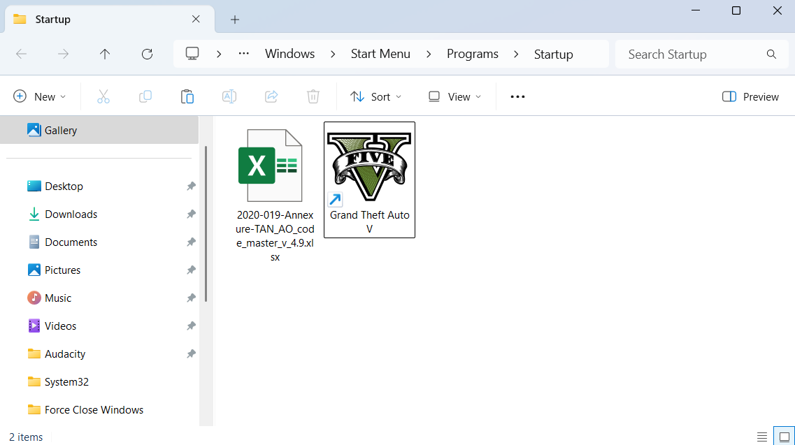 Startup folder in Windows
