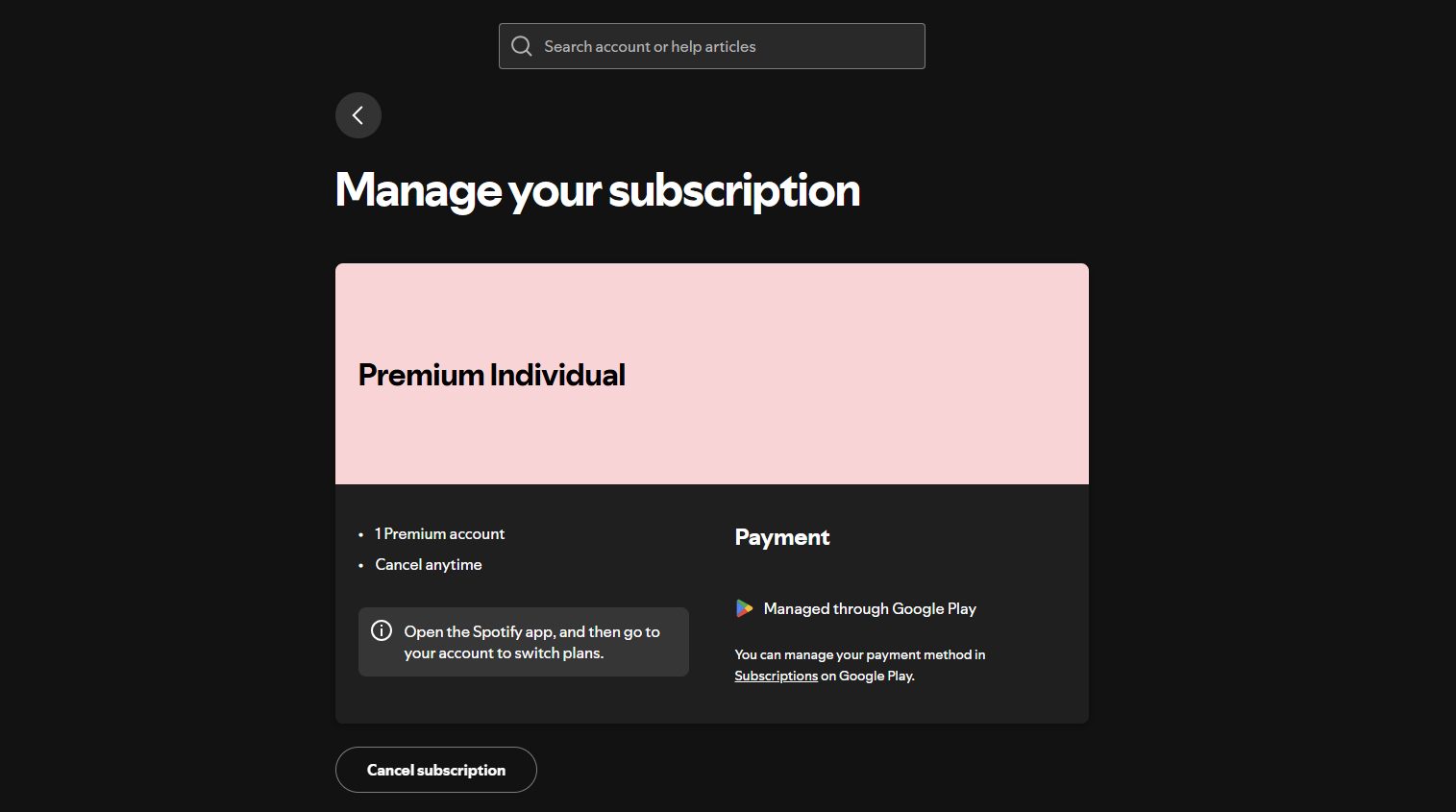 Subscribing to Spotify Individual Premium