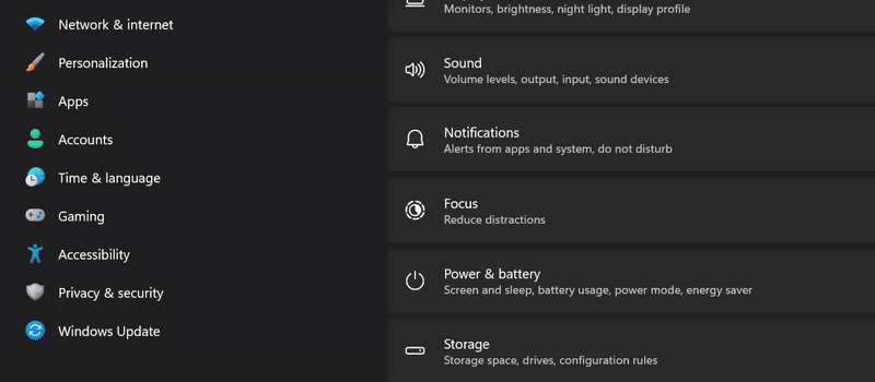 Switching between tabs in Windows Settings -anim