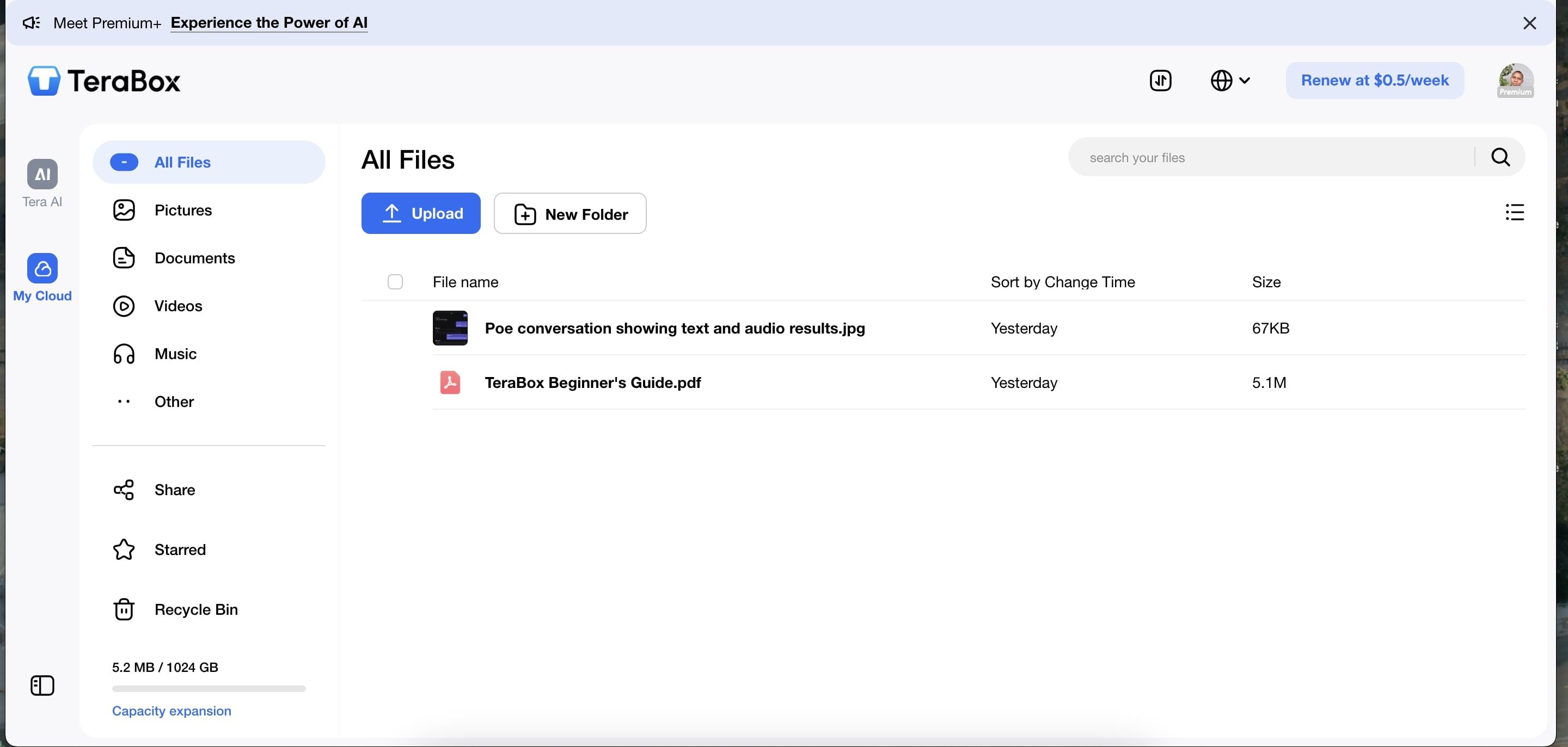 Terabox desktop webpage