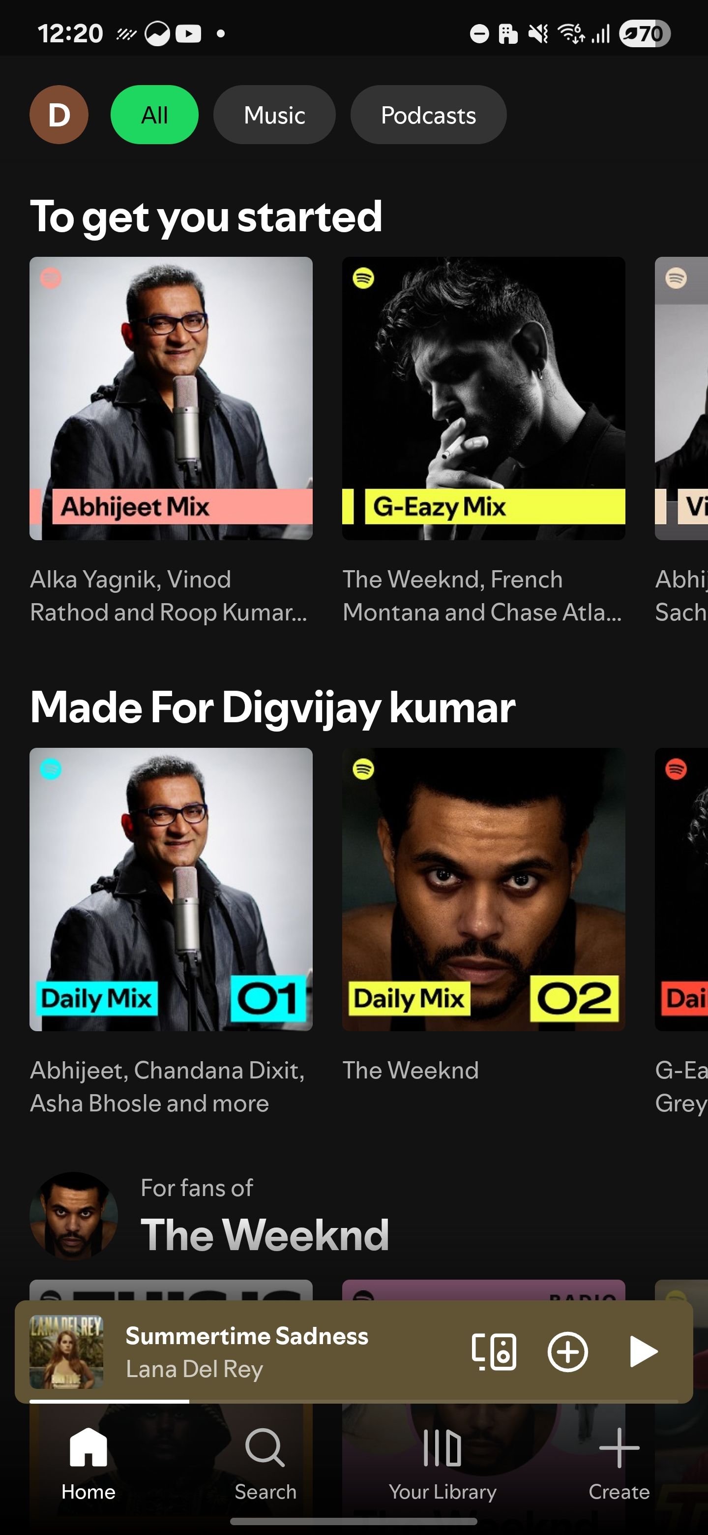 The homepage of Spotify