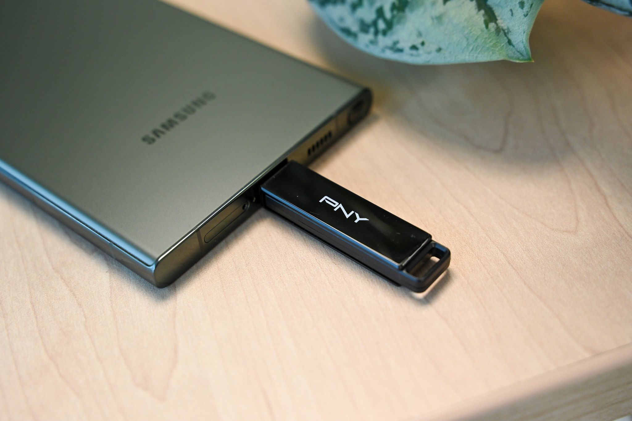 PNY Elite X Type C Flash Drive was plugged into a Samsung phone.
