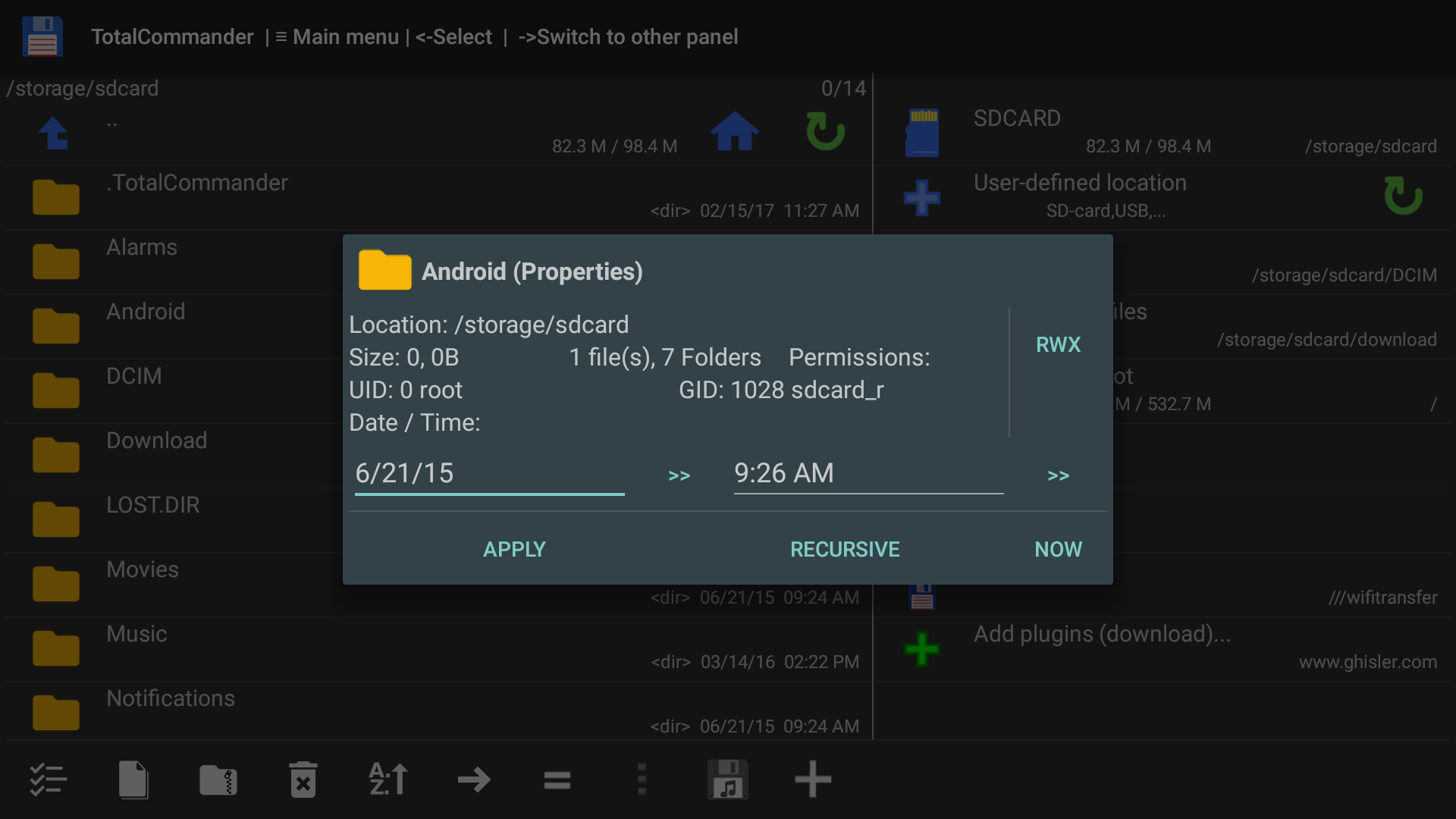 TotalCommander interface on TV