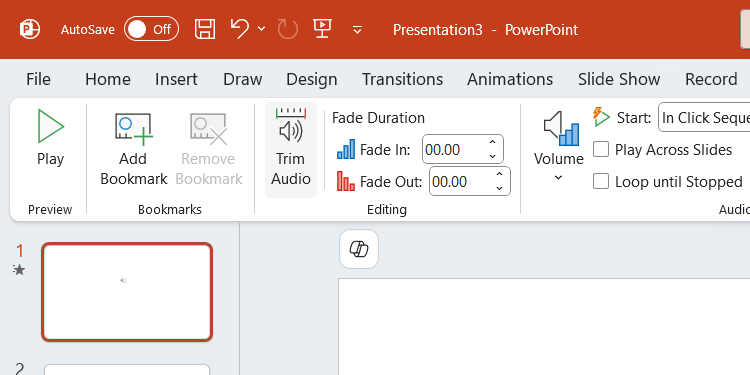 The "Trim Audio" button in PowerPoint.