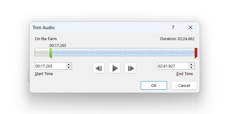 Trimming audio in PowerPoint.