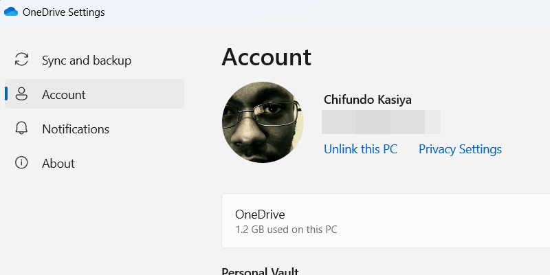 OneDrive account settings Windows.