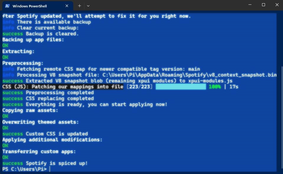 به روزرسانی Spicetify با PowerShell