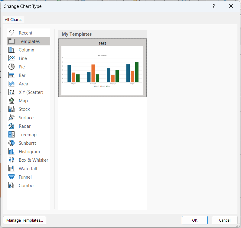 Using a chart template in PowerPoint.