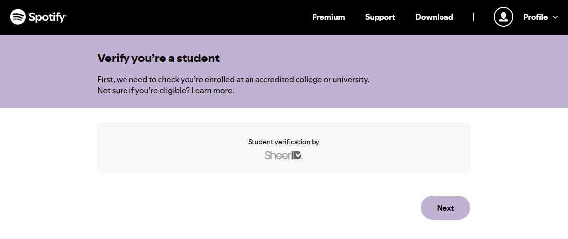 Use SheerID in Spotify to verify student status-1