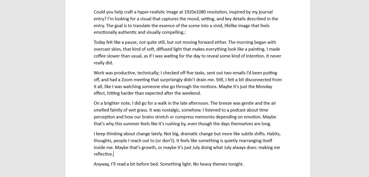 Using a journal entry as inspiration to generate an AI-created image.