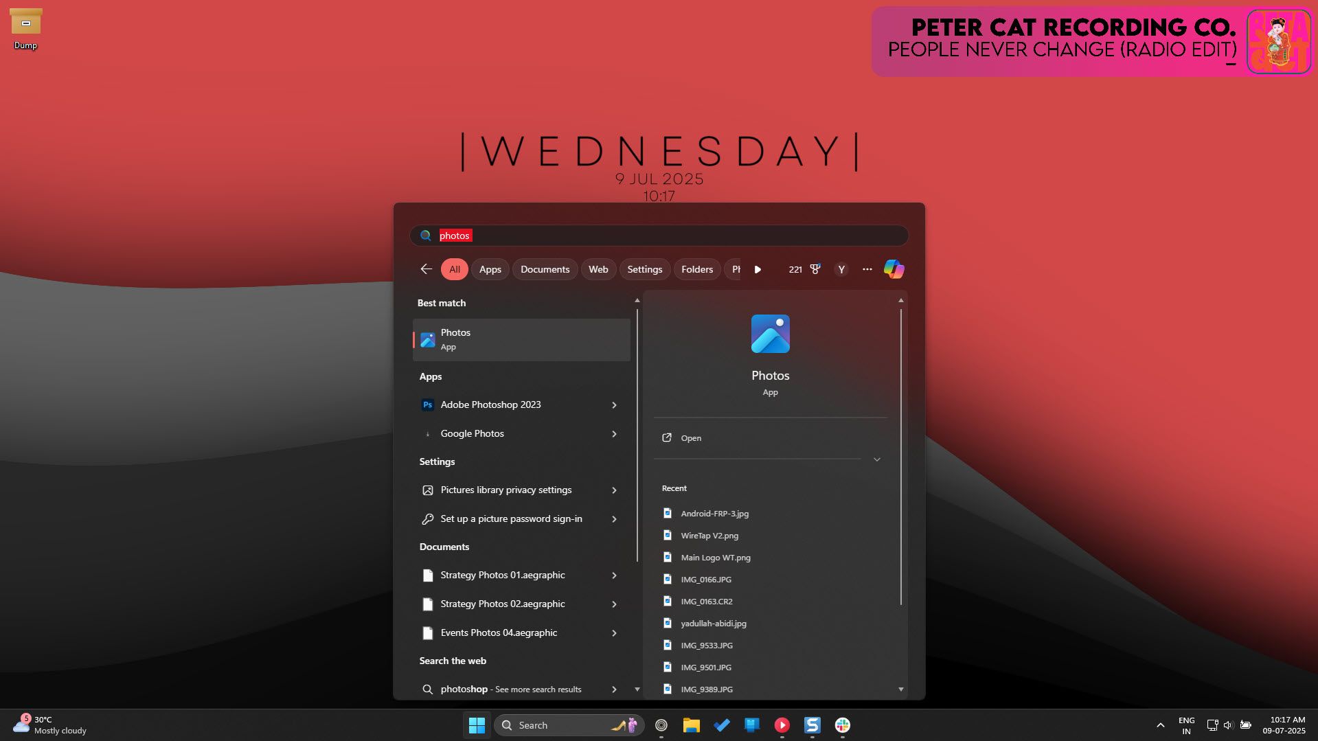 Windows Search menu showing search results