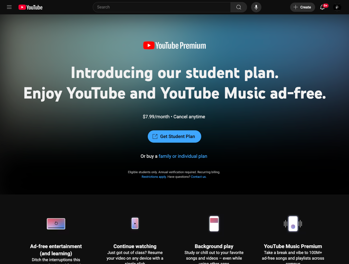 YouTube Premium Student