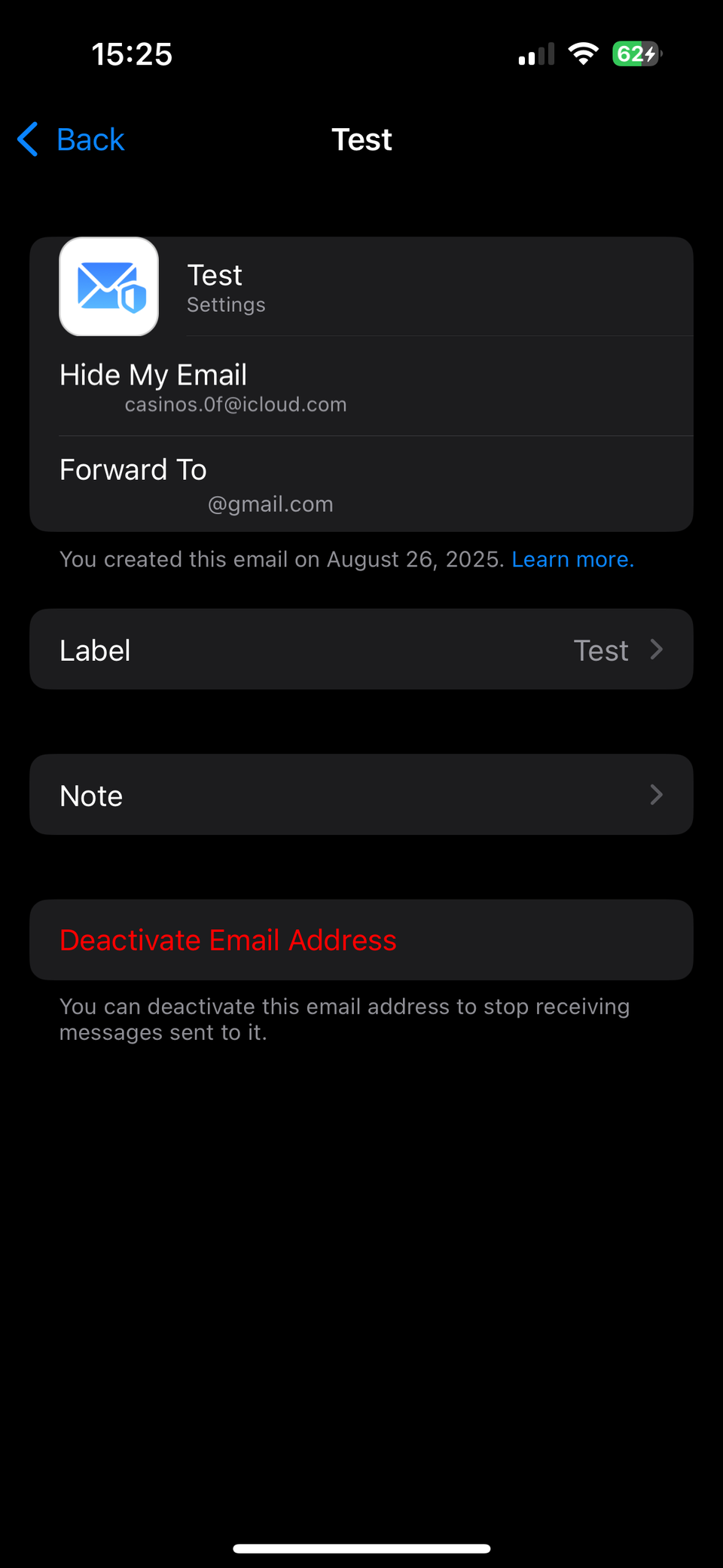 iPhone ocultar mis opciones de cambio de correo electrónico