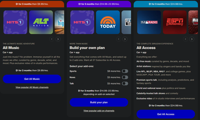 SiriusXM Pricing Page