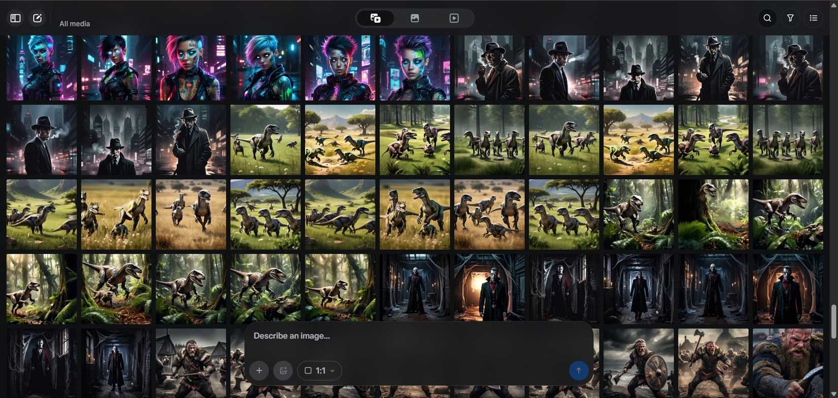 A large gallery of AI images generated by Meta AI