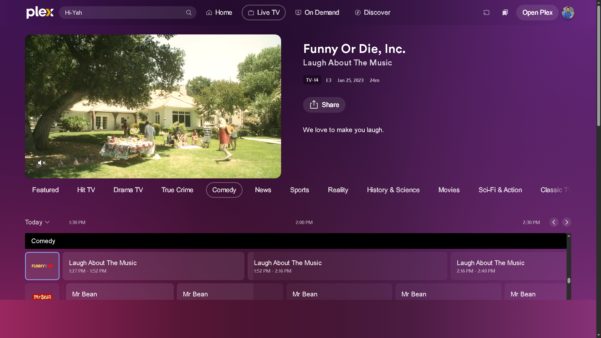A series of comedy sketches playing on the Funny Or Die Plex TV channel