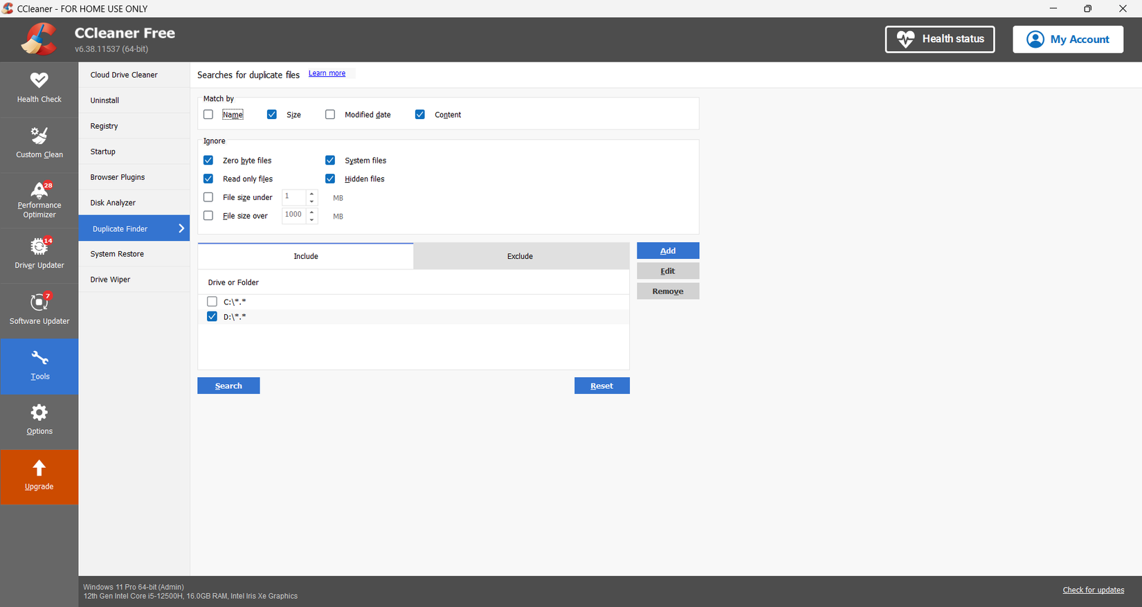 A Windows PC running the CCleaner tool