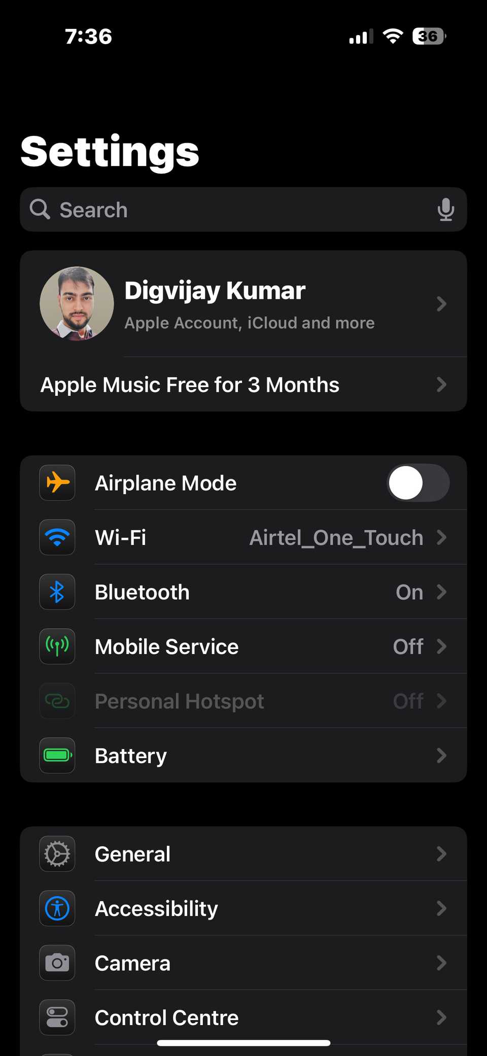 Accessibility menu in iPhone Settings