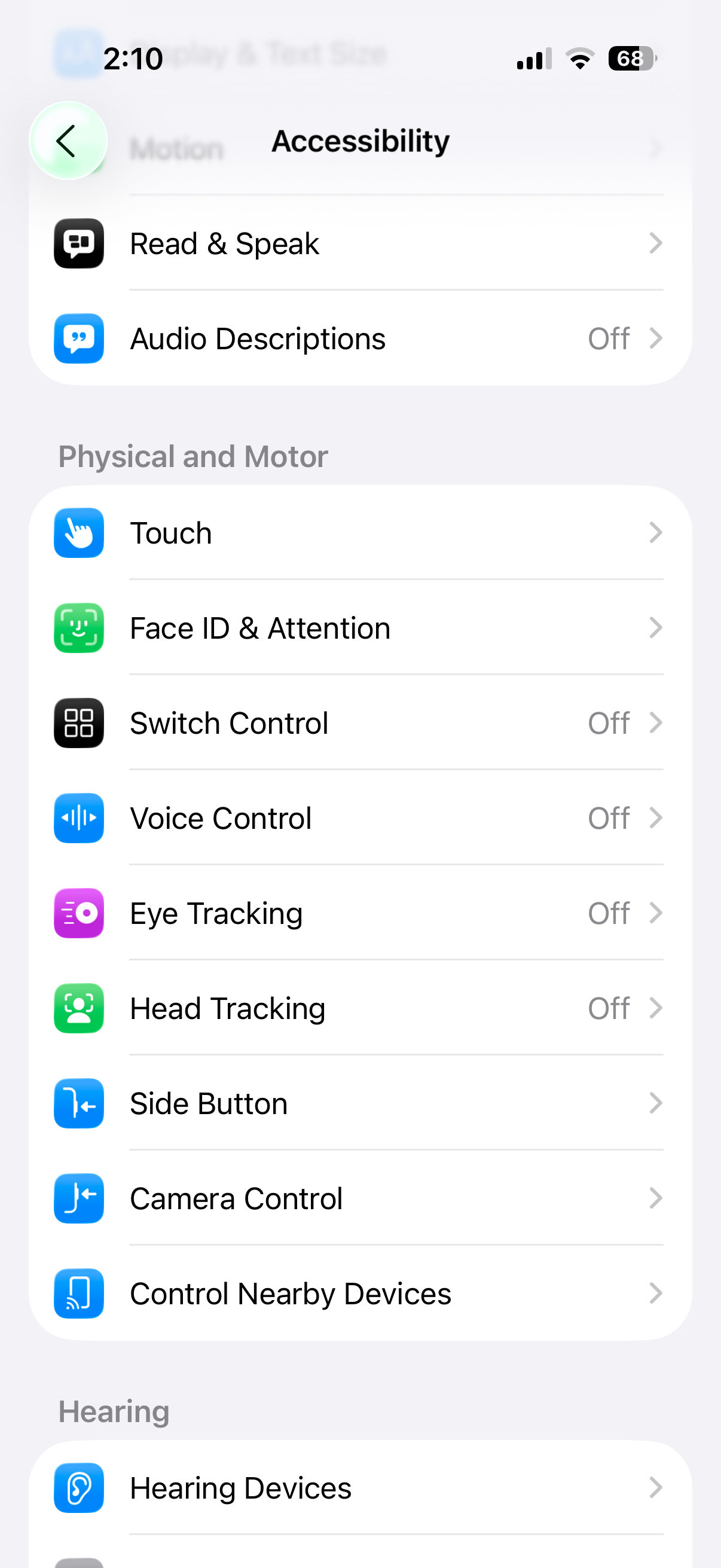 Accessibility menu on iPhone