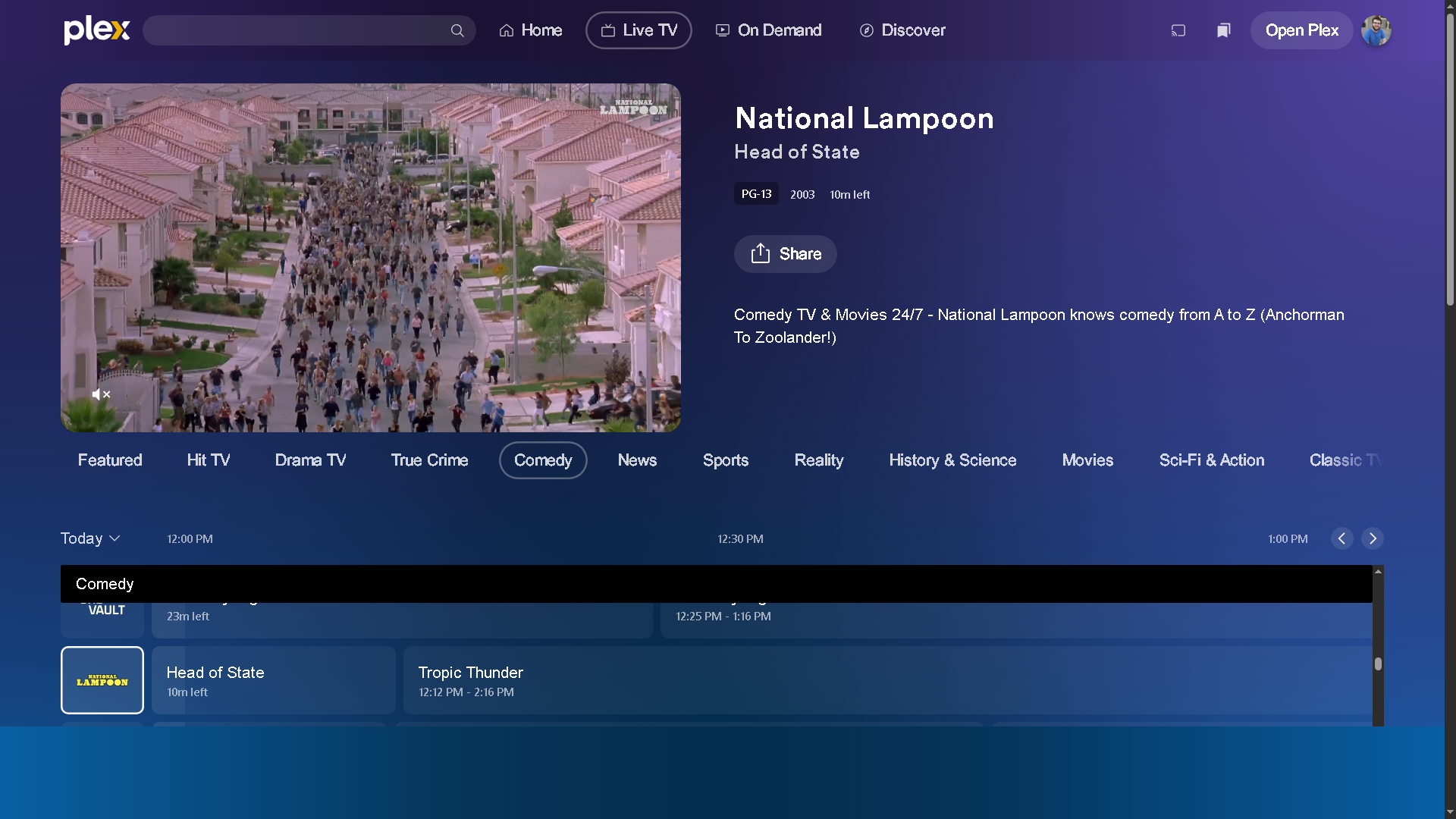 Accessing the National Lampoon TV channel on Plex