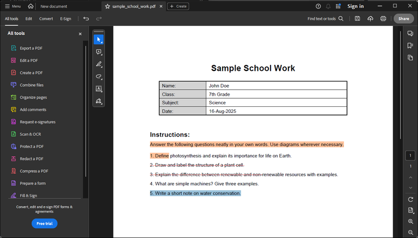 Adobe Acrobat Reader PDF editing window