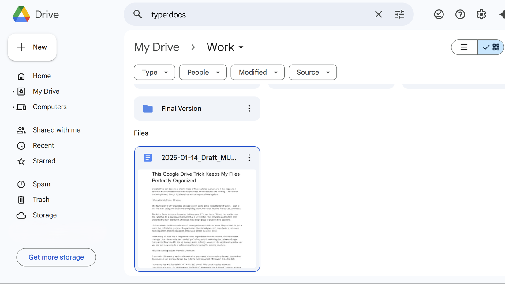 Advanced search operator in Google Drive search bar for finding documents.