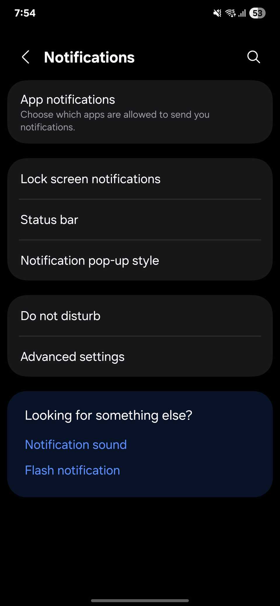 Advanced settings in Samsung Notification section