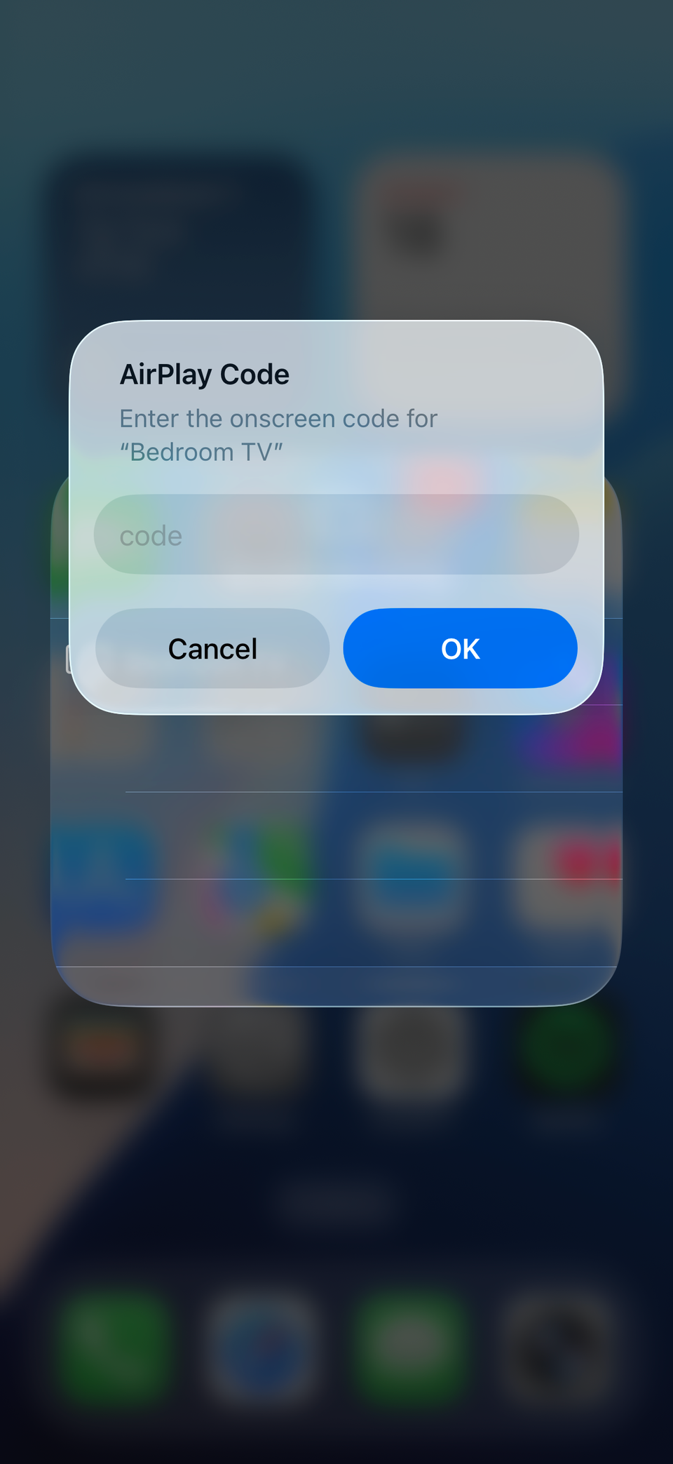 AirPlay code pop-up on iPhone