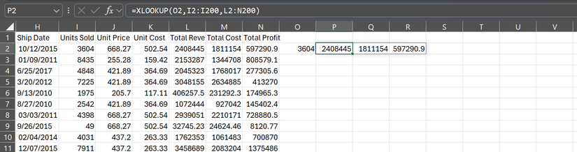 An XLOOKUP formula in Excel returning multiple results