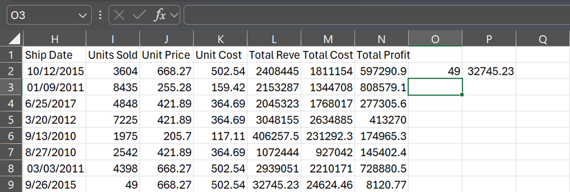 Another result of an XLOOKUP formula in Excel