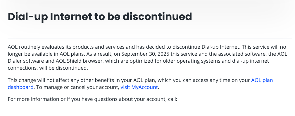AOL's statement about the end of dial-up