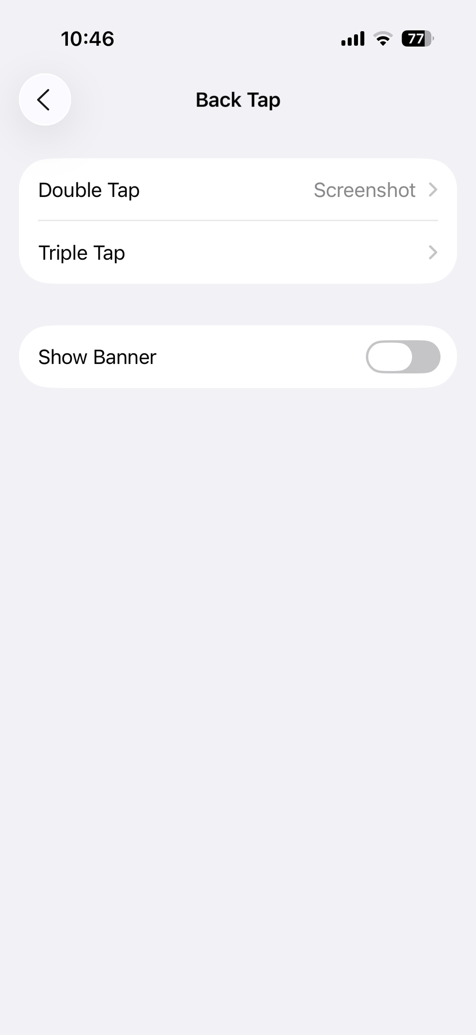 Back Tap menu on iPhone