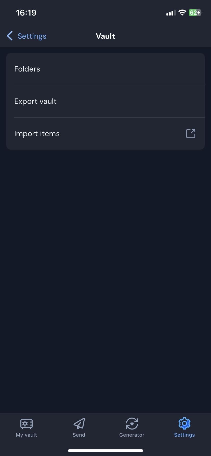 Bitwarden vault on iOS