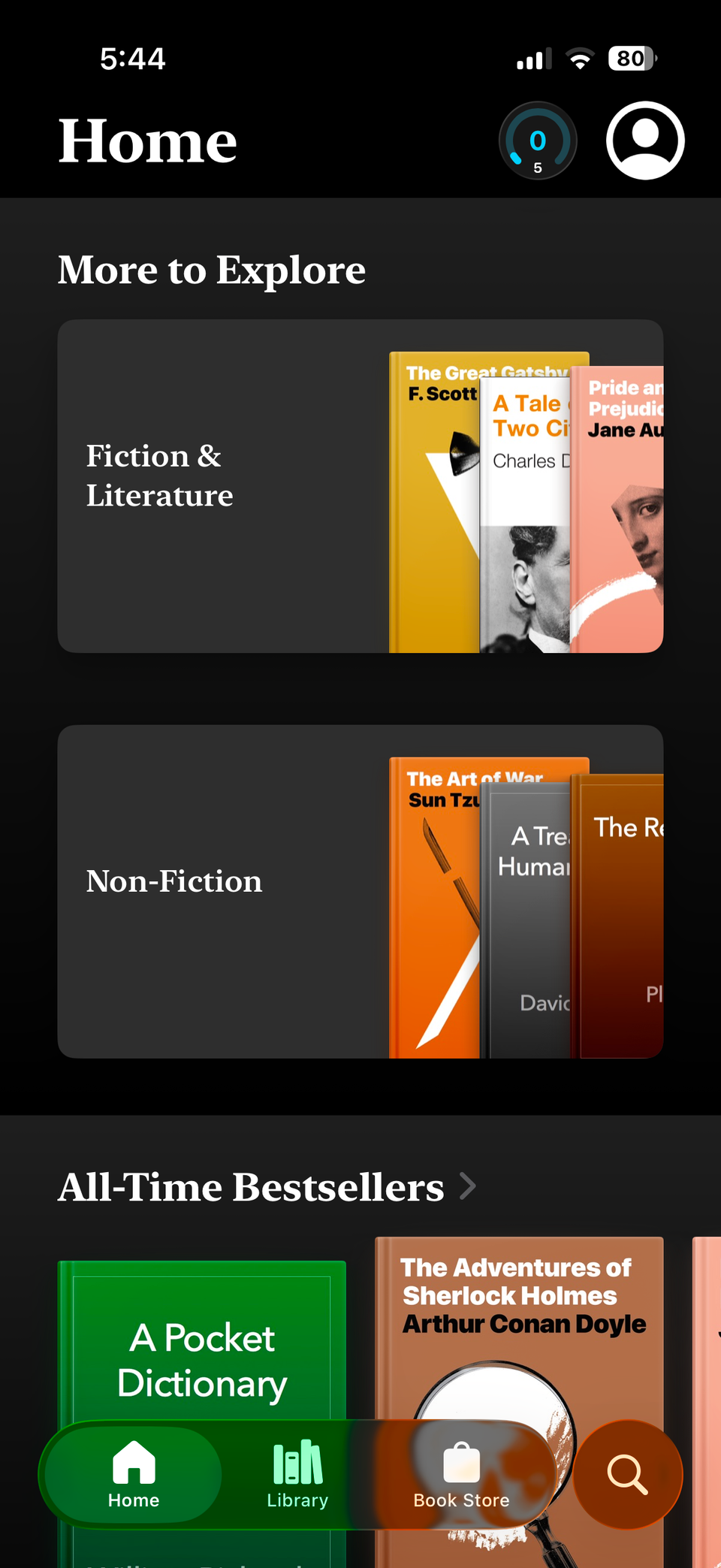 Books app home tab on iPhone