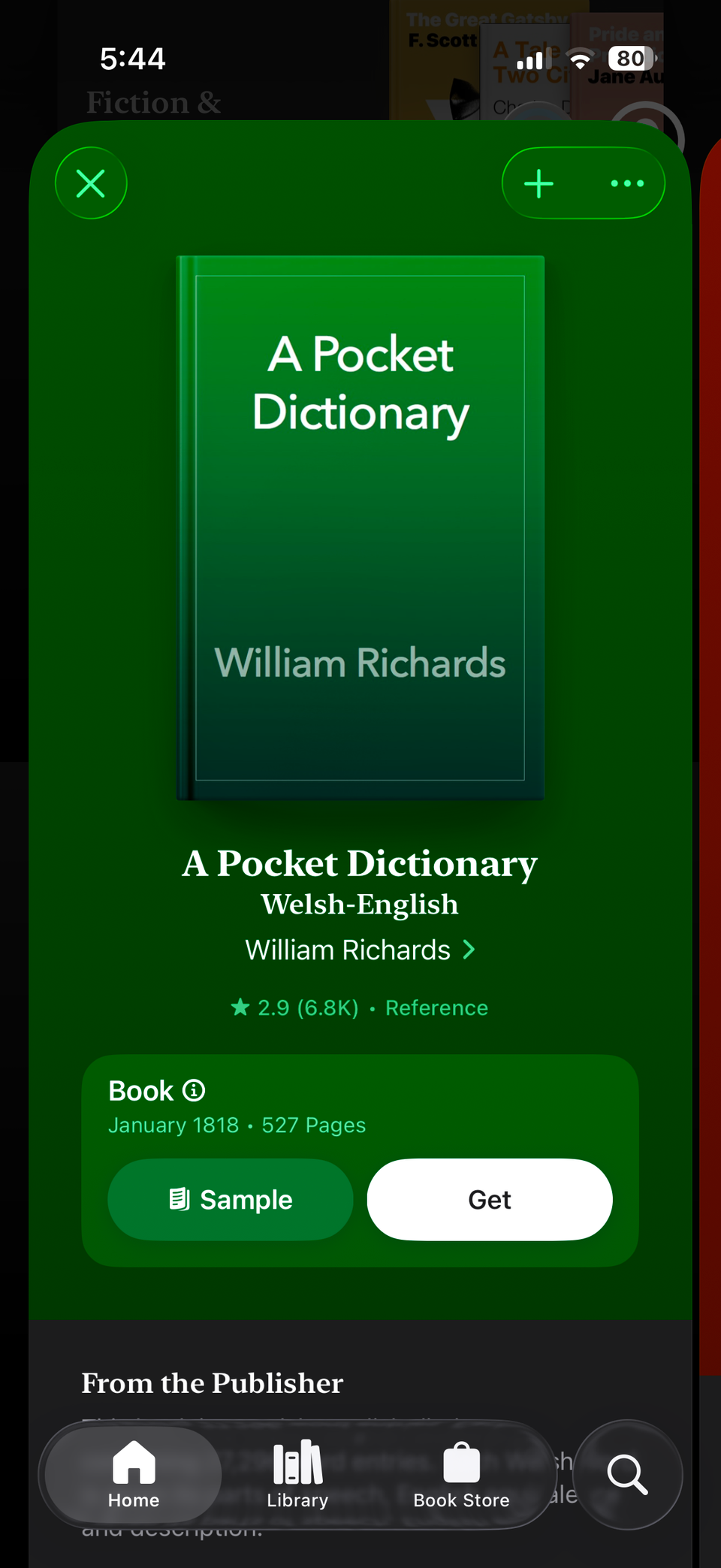 Books app showing dictionary on iPhone