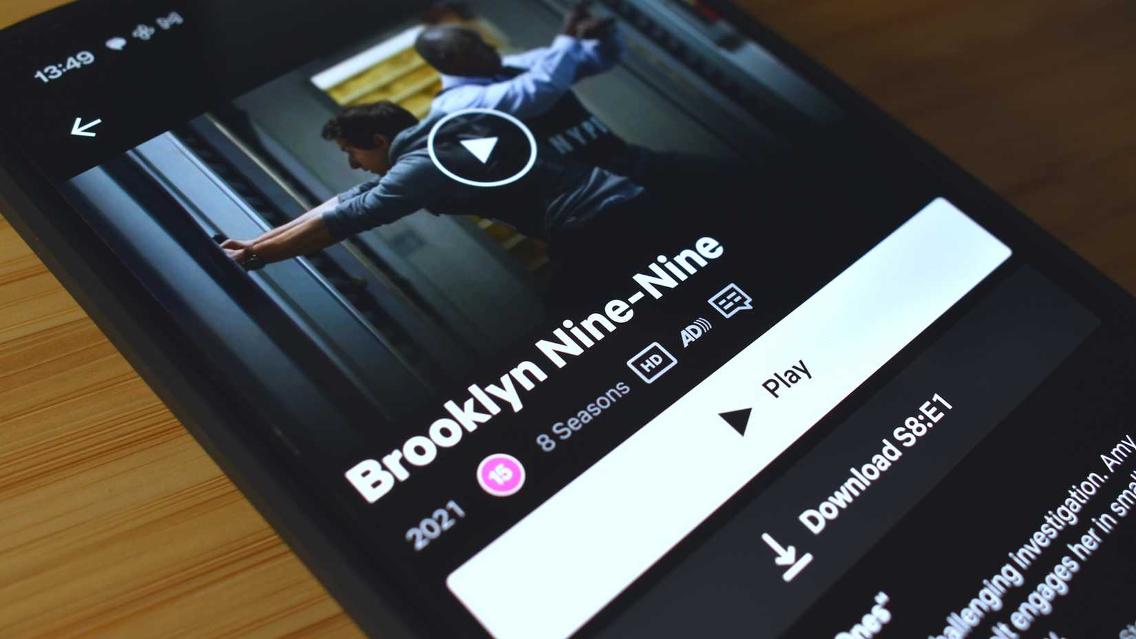 brooklyn nine nine show on netflix smartphone screen.