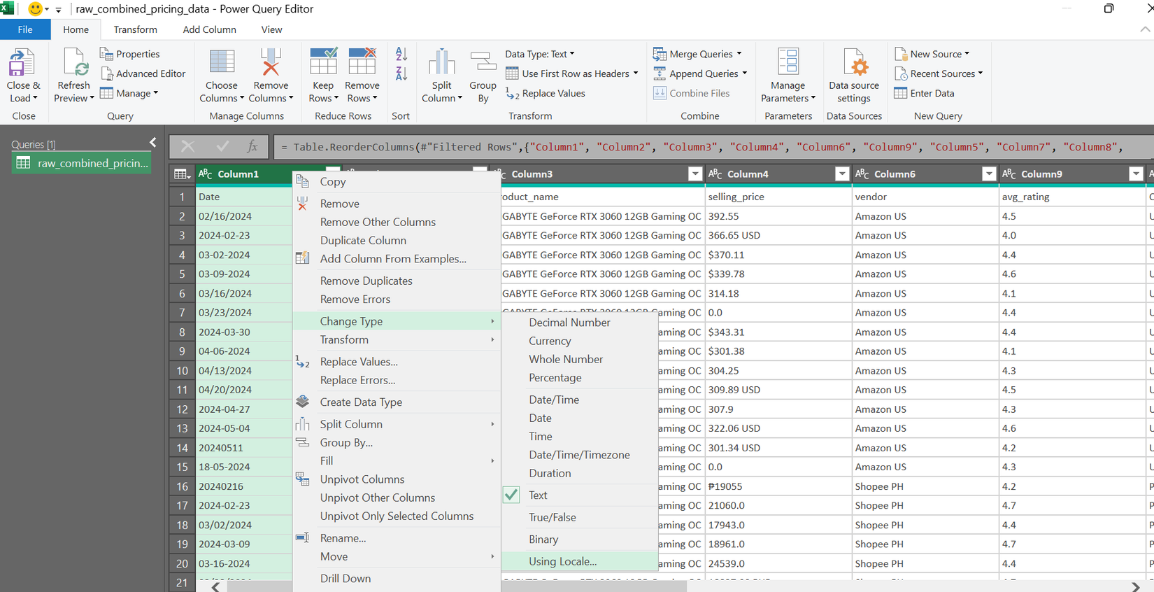 Change type using locale