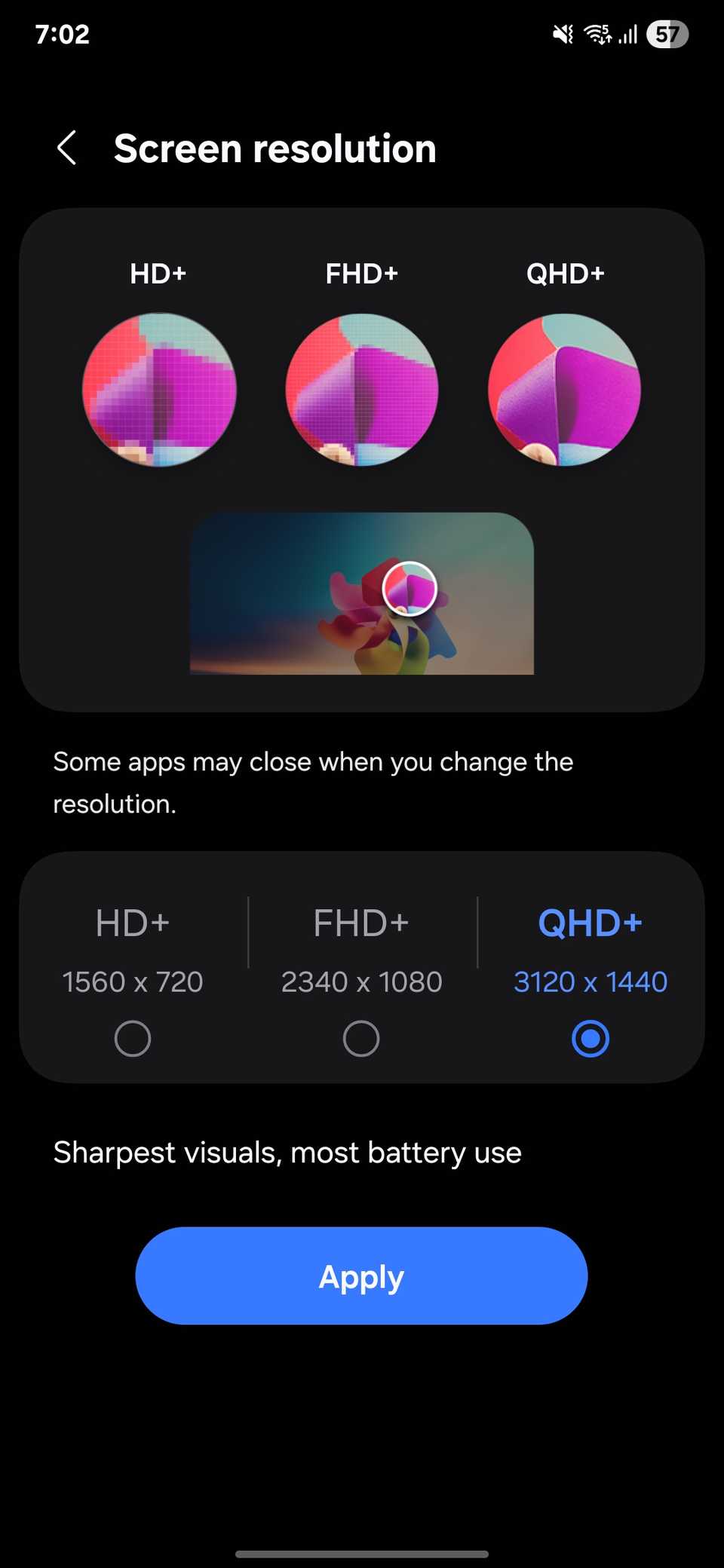 Changing Screen resolution to QHD+ in Samsung